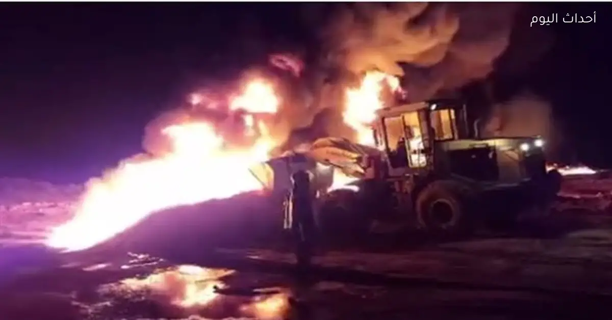 حريق ضخم في أنابيب نقل النفط بريف حمص بسوريا