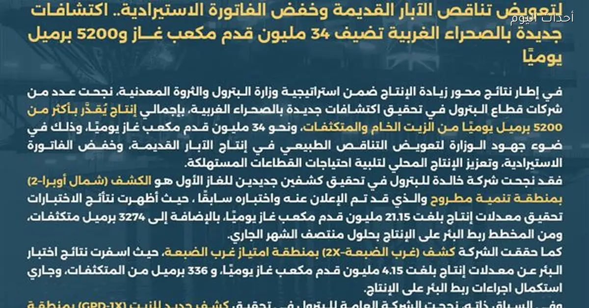 اكتشافات جديدة في الصحراء الغربية تعزز إنتاج الغاز والنفط