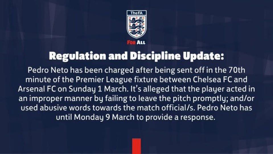 بيان الاتحاد الإنجليزي بشأن بيدرو نيتو