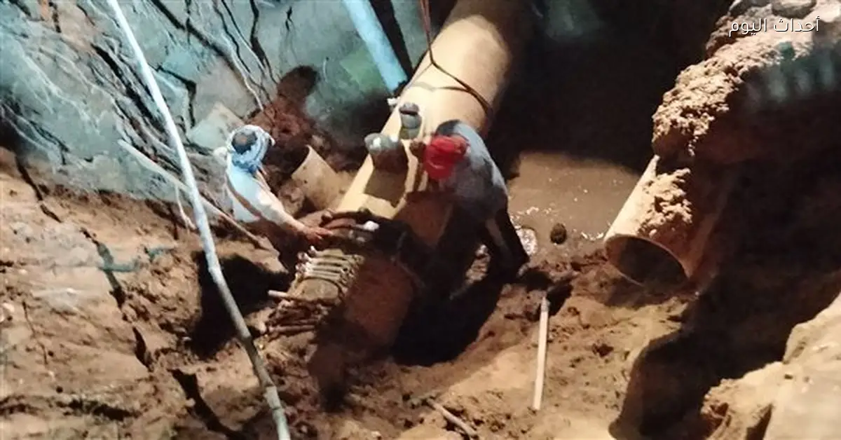 قطع المياه بسبب كسر بخط رئيسي 8 بوصة في السويس